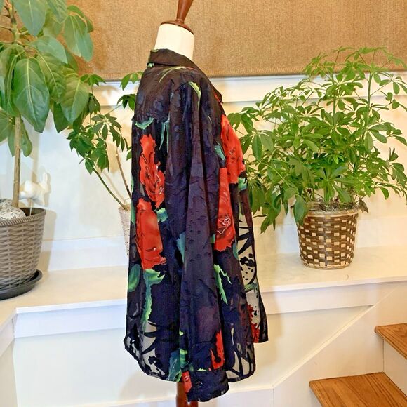 Vintage‎ Erin by Erin London Top Women's XL Sheer Black Floral Button-Up EUC - Picture 4 of 8